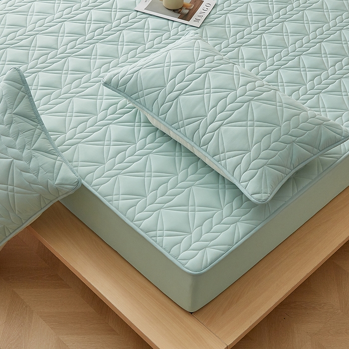 91家纺网 家纺一手货源 找家纺 盛眠家纺 2025新款桑蚕丝蛋白夹棉床笠-叶韵 叶韵 绿色