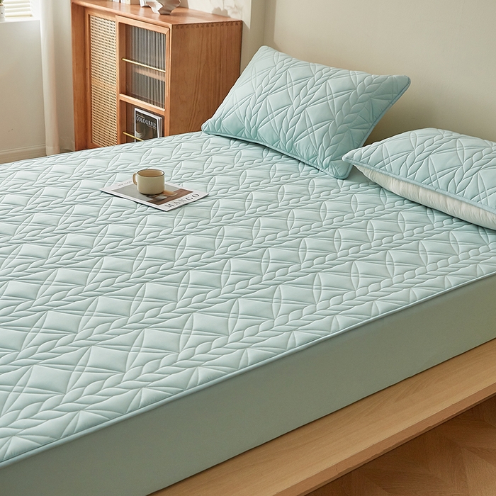 91家纺网 家纺一手货源 找家纺 盛眠家纺 2025新款桑蚕丝蛋白夹棉床笠-叶韵 叶韵 绿色