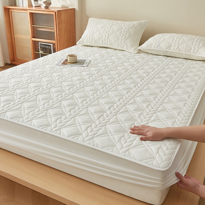 盛眠家纺 2025新款桑蚕丝蛋白夹棉床笠-叶韵 叶韵 白色