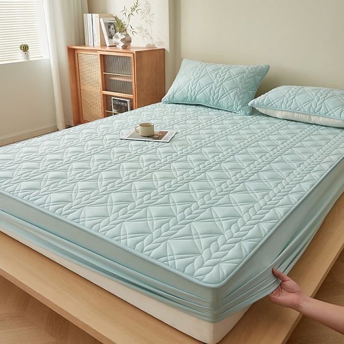 91家纺网 家纺一手货源 找家纺 盛眠家纺 2025新款桑蚕丝蛋白夹棉床笠-叶韵 叶韵 绿色