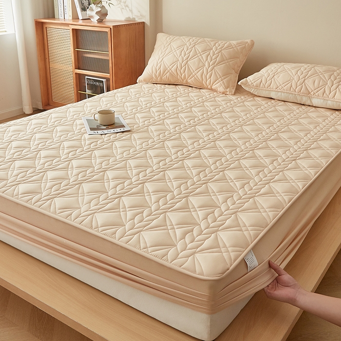 91家纺网 家纺一手货源 找家纺 盛眠家纺 2025新款桑蚕丝蛋白夹棉床笠-叶韵 叶韵 卡其