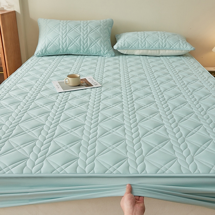 91家纺网 家纺一手货源 找家纺 盛眠家纺 2025新款桑蚕丝蛋白夹棉床笠-叶韵 叶韵 绿色