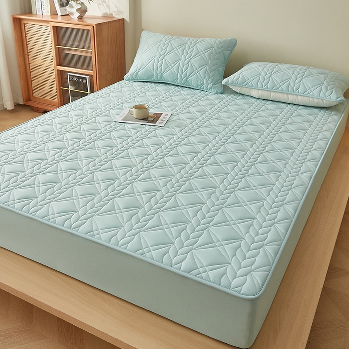 91家纺网 家纺一手货源 找家纺 盛眠家纺 2025新款桑蚕丝蛋白夹棉床笠-叶韵 叶韵 绿色