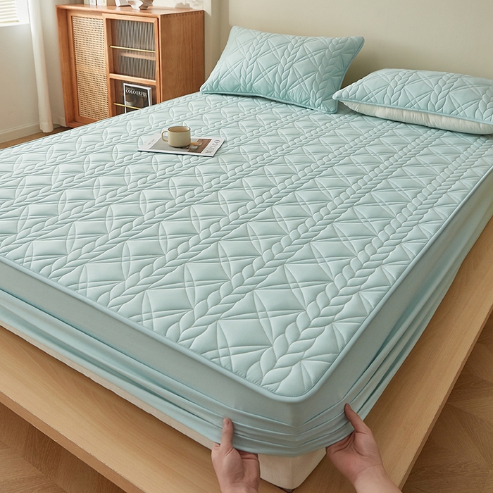 91家纺网 家纺一手货源 找家纺 盛眠家纺 2025新款桑蚕丝蛋白夹棉床笠-叶韵 叶韵 绿色