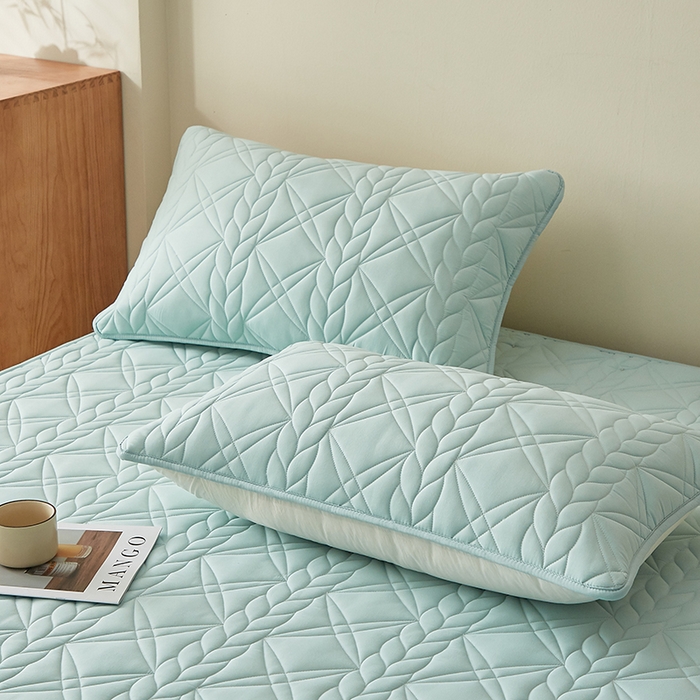 91家纺网 家纺一手货源 找家纺 盛眠家纺 2025新款桑蚕丝蛋白夹棉床笠-叶韵 叶韵 绿色