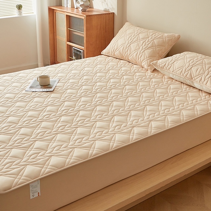 91家纺网 家纺一手货源 找家纺 盛眠家纺 2025新款桑蚕丝蛋白夹棉床笠-叶韵 叶韵 卡其