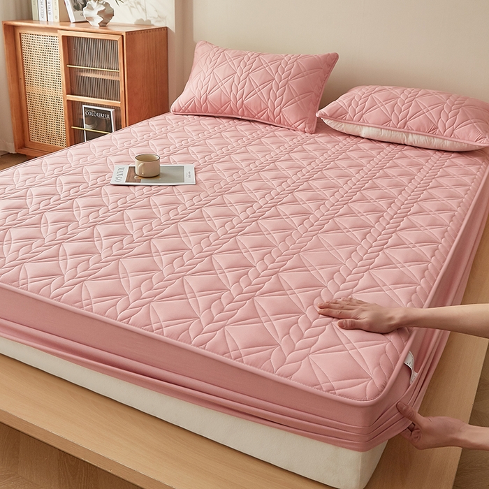 盛眠家纺 2025新款桑蚕丝蛋白夹棉床笠-叶韵 叶韵 红色