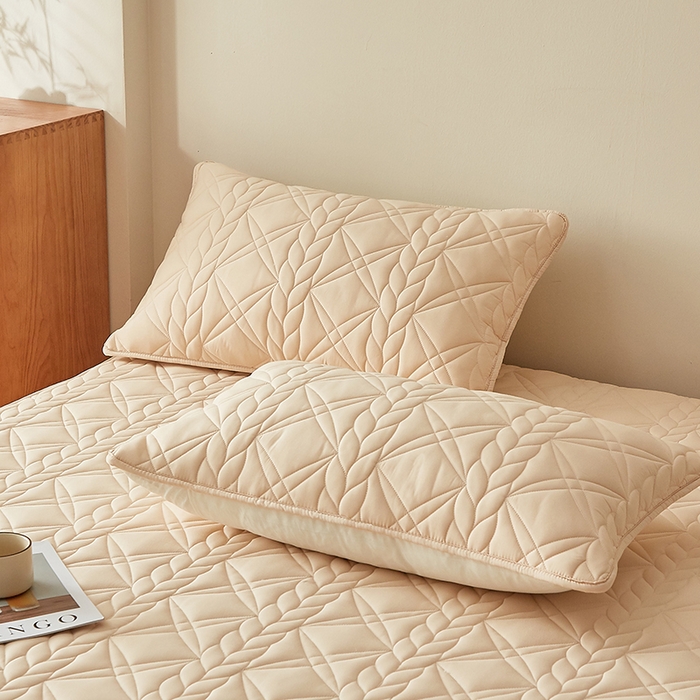 91家纺网 家纺一手货源 找家纺 盛眠家纺 2025新款桑蚕丝蛋白夹棉床笠-叶韵 叶韵 卡其