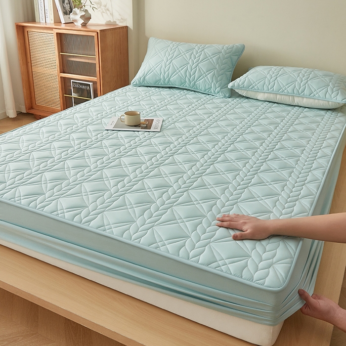 盛眠家纺 2025新款桑蚕丝蛋白夹棉床笠-叶韵 叶韵 绿色