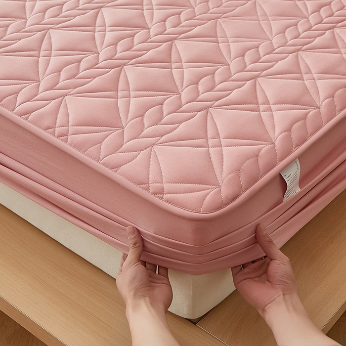 91家纺网 家纺一手货源 找家纺 盛眠家纺 2025新款桑蚕丝蛋白夹棉床笠-叶韵 叶韵 红色