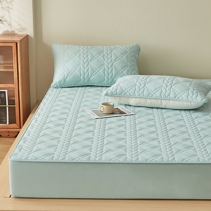 91家纺网 家纺一手货源 找家纺 盛眠家纺 2025新款桑蚕丝蛋白夹棉床笠-叶韵 叶韵 绿色