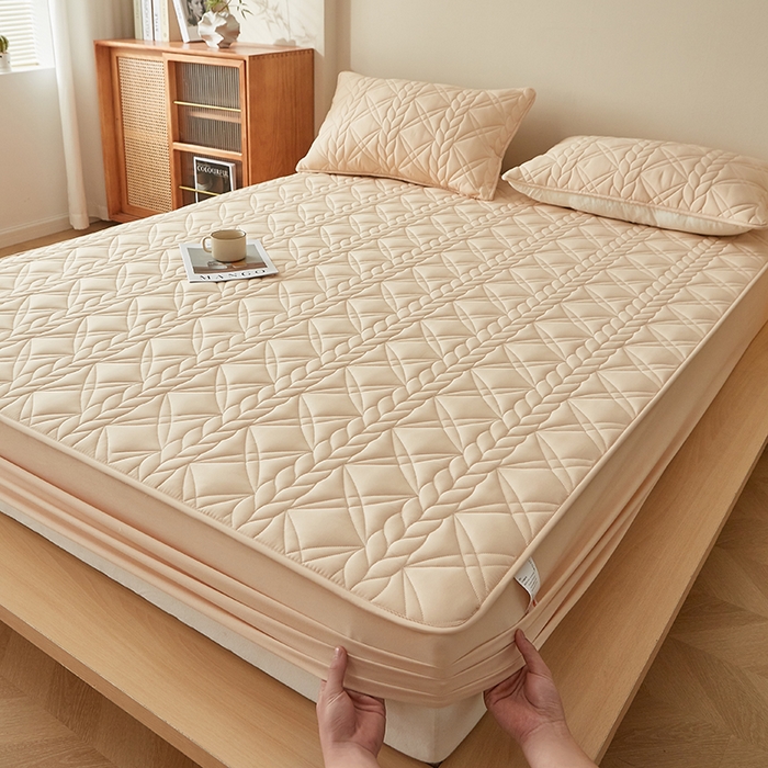 91家纺网 家纺一手货源 找家纺 盛眠家纺 2025新款桑蚕丝蛋白夹棉床笠-叶韵 叶韵 卡其