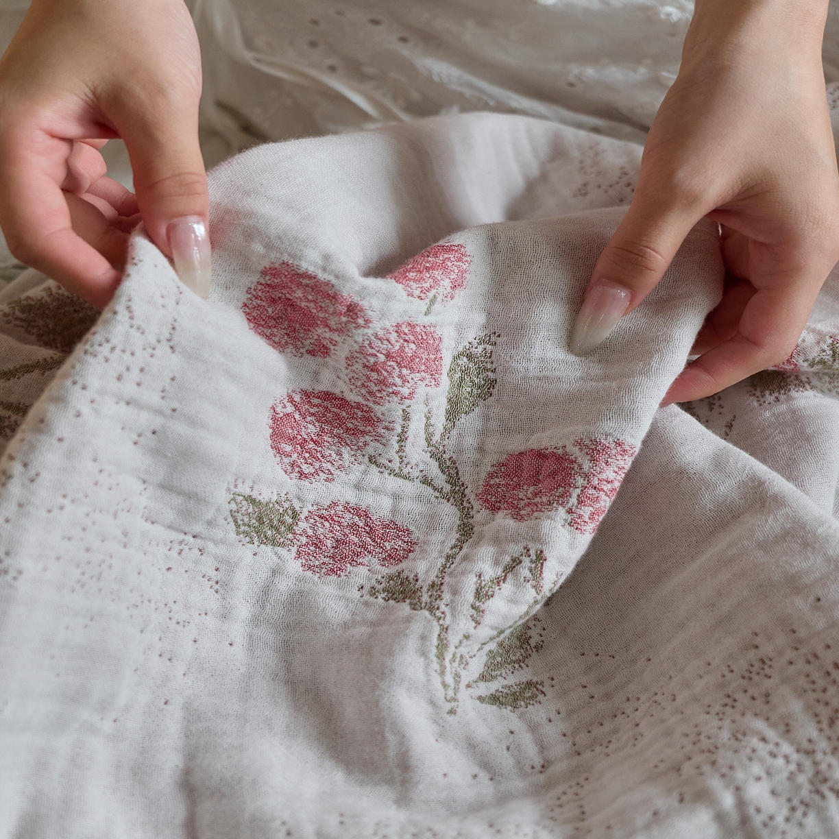 91家纺网 家纺一手货源 找家纺 （总）沐瑟家纺 2025新款四层纱布全棉流苏毯子纱布床盖毛巾被纯棉棉纱夏凉被午睡盖毯三件套