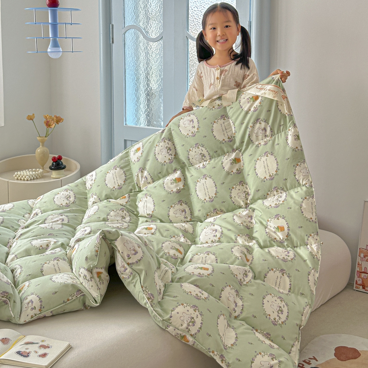 91家纺网 家纺一手货源 找家纺 暖羽屋羽绒馆 2025新款95白鸭绒儿童羽绒被 学生白鸭绒被芯 1.5米春秋被 婴幼儿冬被羽绒被 青青小兔