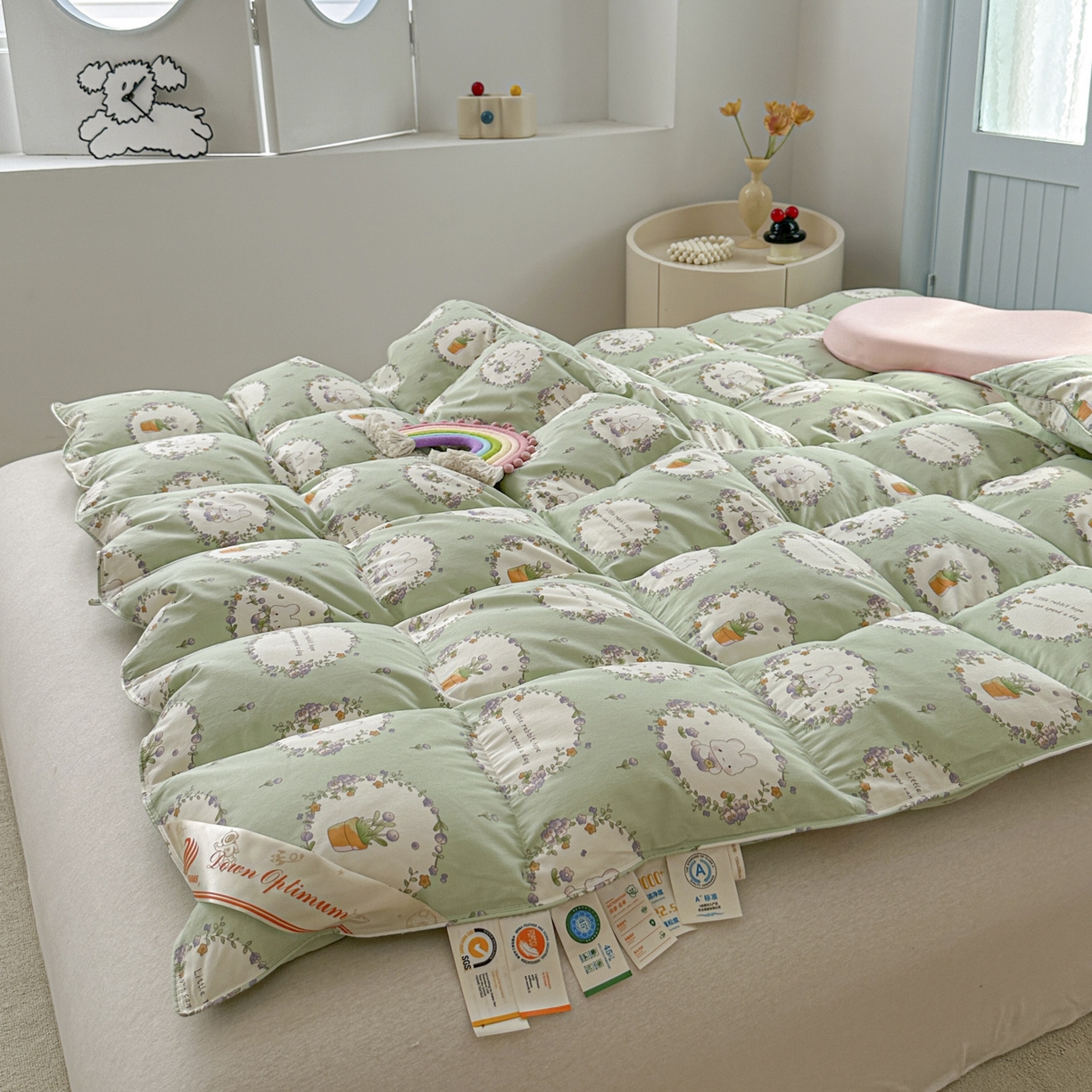 91家纺网 家纺一手货源 找家纺 暖羽屋羽绒馆 2025新款95白鸭绒儿童羽绒被 学生白鸭绒被芯 1.5米春秋被 婴幼儿冬被羽绒被 青青小兔