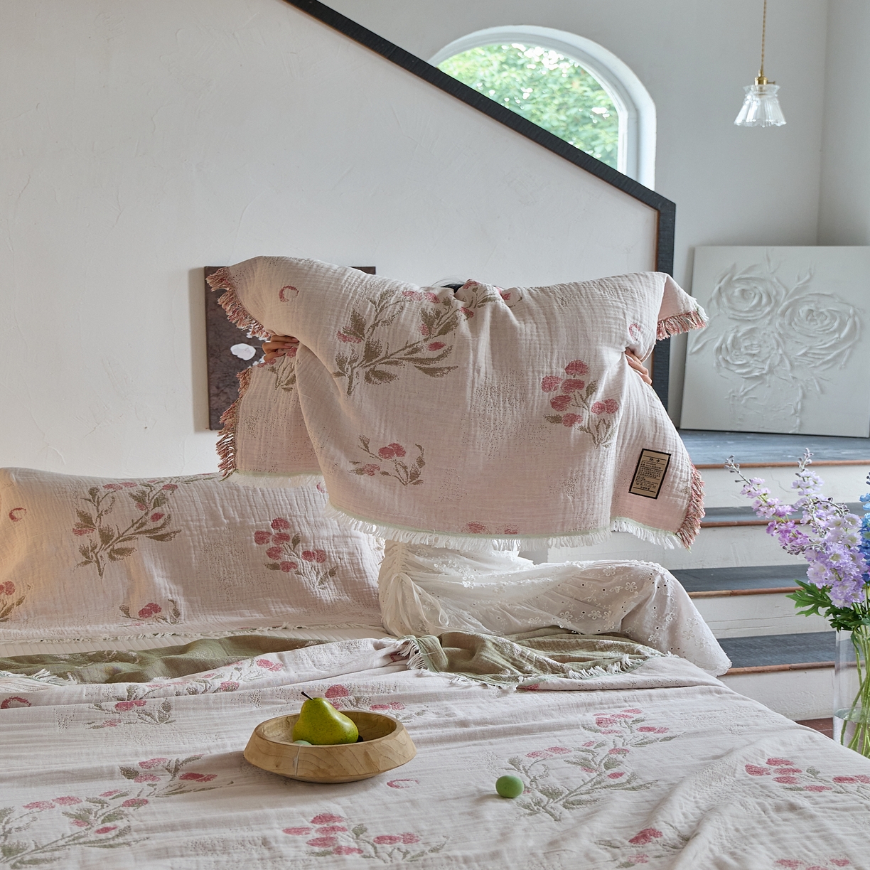 91家纺网 家纺一手货源 找家纺 沐瑟家纺 2025新款四层纱布全棉流苏毯子纱布床盖毛巾被纯棉棉纱夏凉被午睡盖毯三件套 白芷