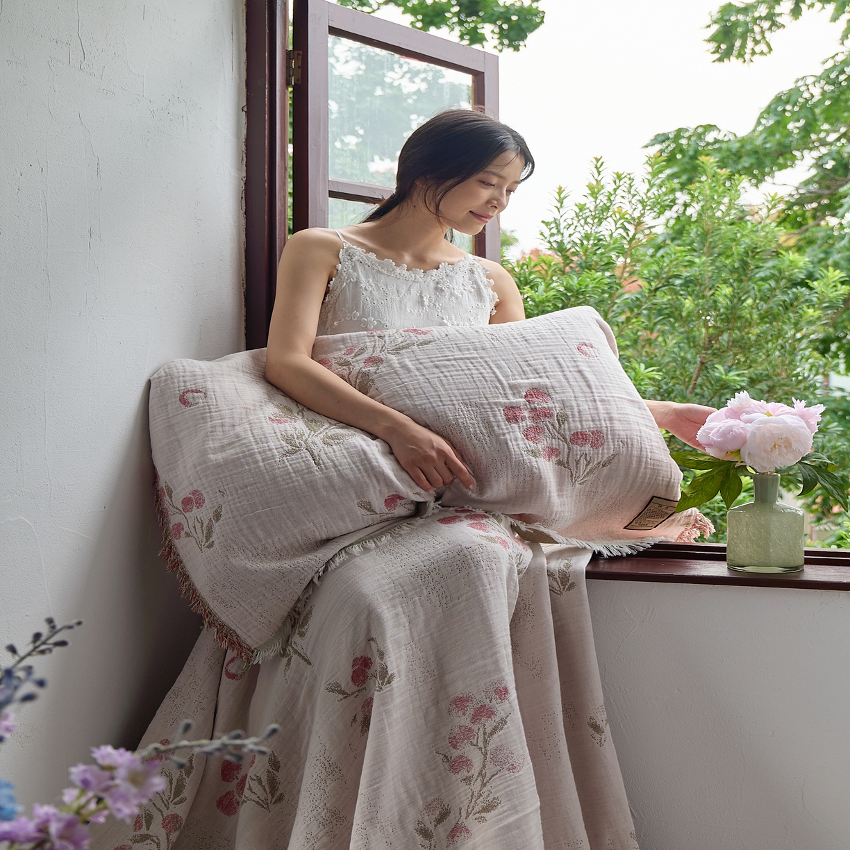 91家纺网 家纺一手货源 找家纺 沐瑟家纺 2025新款四层纱布全棉流苏毯子纱布床盖毛巾被纯棉棉纱夏凉被午睡盖毯三件套 白芷