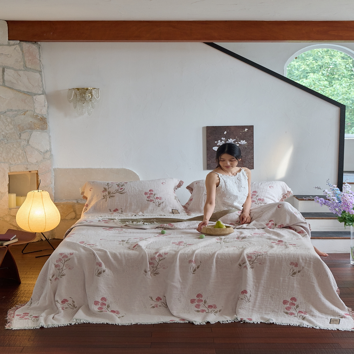 91家纺网 家纺一手货源 找家纺 沐瑟家纺 2025新款四层纱布全棉流苏毯子纱布床盖毛巾被纯棉棉纱夏凉被午睡盖毯三件套 白芷