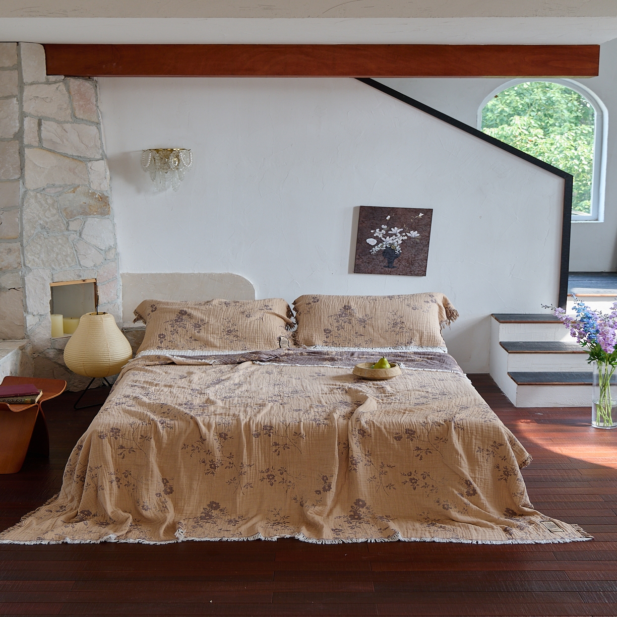 91家纺网 家纺一手货源 找家纺 沐瑟家纺 2025新款四层纱布全棉流苏毯子纱布床盖毛巾被纯棉棉纱夏凉被午睡盖毯三件套 椛湉-咖色