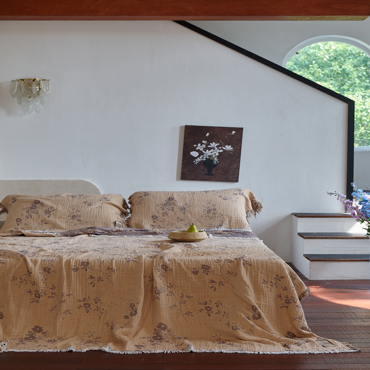 91家纺网 家纺一手货源 找家纺 沐瑟家纺 2025新款四层纱布全棉流苏毯子纱布床盖毛巾被纯棉棉纱夏凉被午睡盖毯三件套 椛湉-咖色