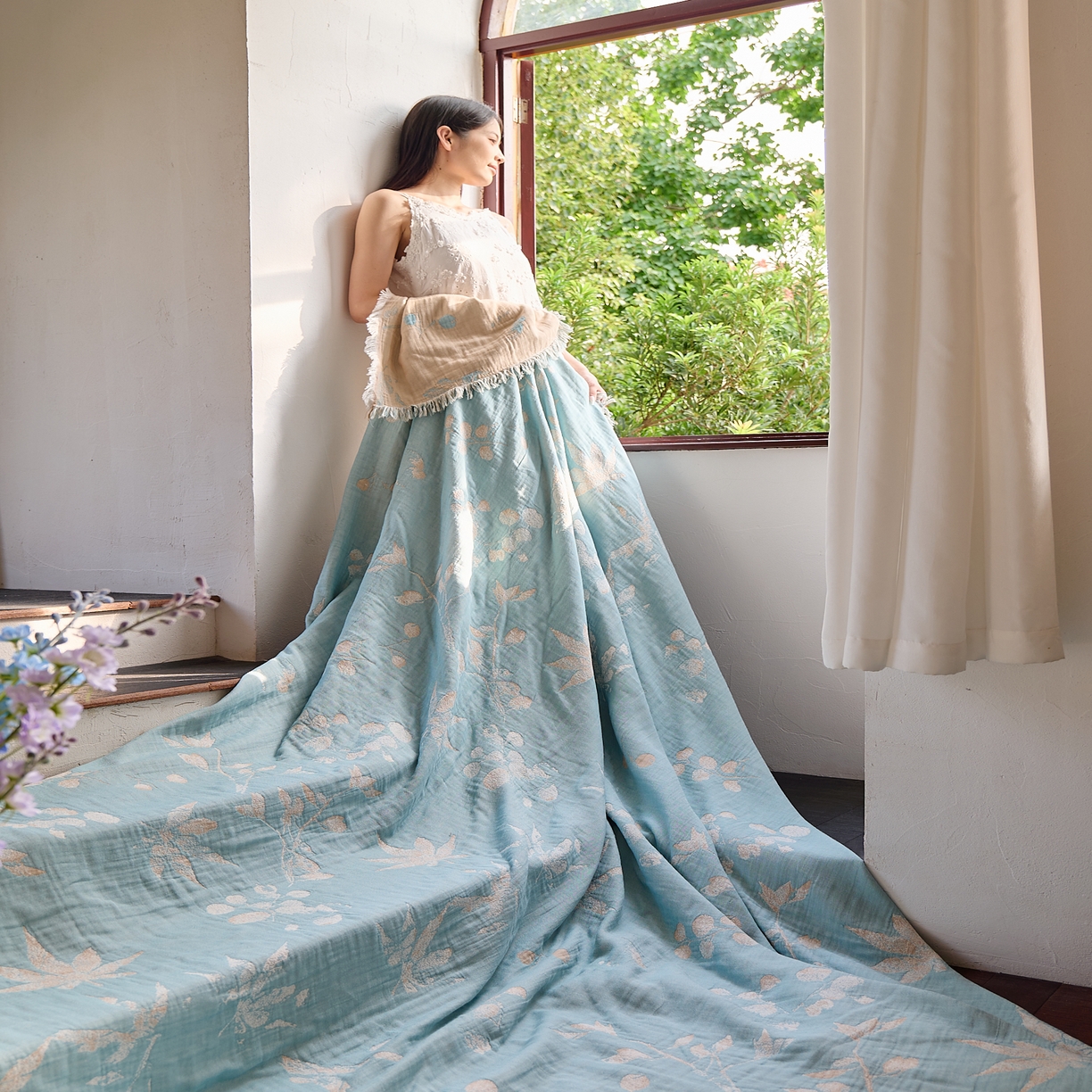 91家纺网 家纺一手货源 找家纺 沐瑟家纺 2025新款四层纱布全棉流苏毯子纱布床盖毛巾被纯棉棉纱夏凉被午睡盖毯三件套 蘭素