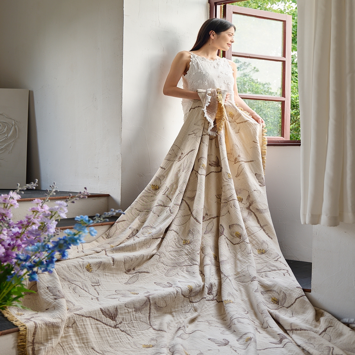 91家纺网 家纺一手货源 找家纺 沐瑟家纺 2025新款四层纱布全棉流苏毯子纱布床盖毛巾被纯棉棉纱夏凉被午睡盖毯三件套 木栀