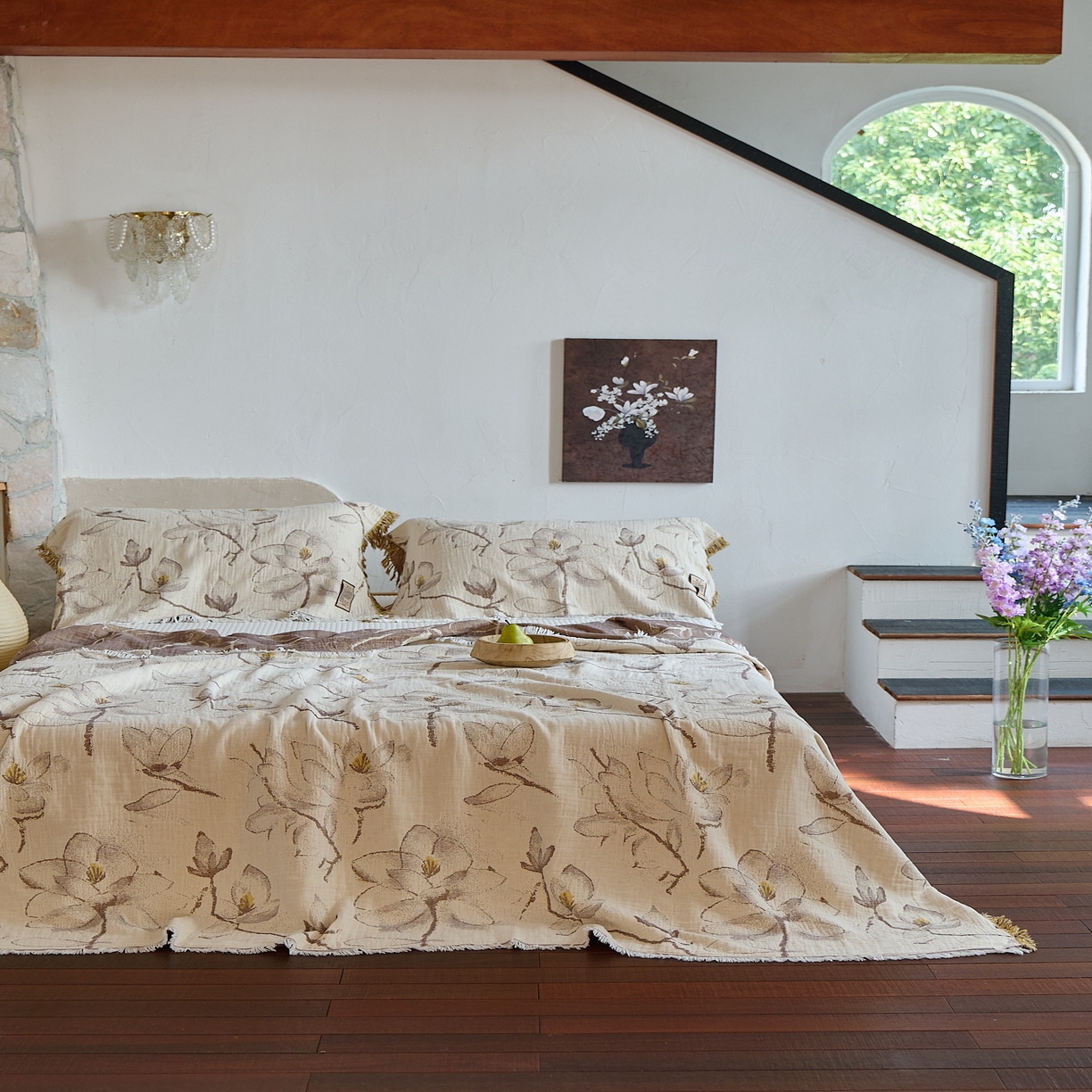 91家纺网 家纺一手货源 找家纺 沐瑟家纺 2025新款四层纱布全棉流苏毯子纱布床盖毛巾被纯棉棉纱夏凉被午睡盖毯三件套 木栀