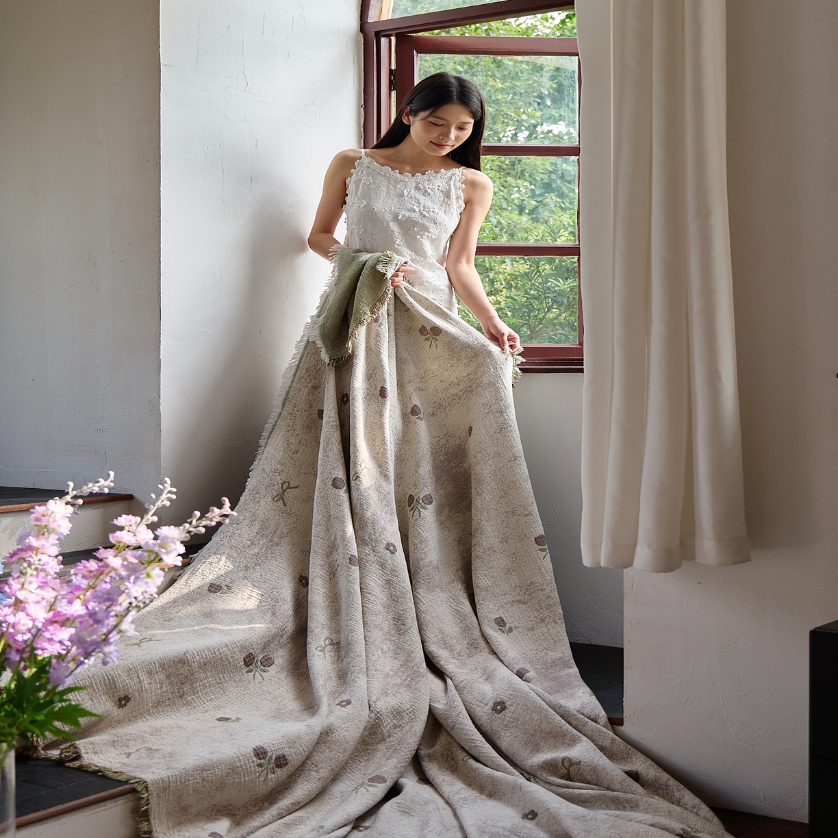 91家纺网 家纺一手货源 找家纺 沐瑟家纺 2025新款四层纱布全棉流苏毯子纱布床盖毛巾被纯棉棉纱夏凉被午睡盖毯三件套 微禾