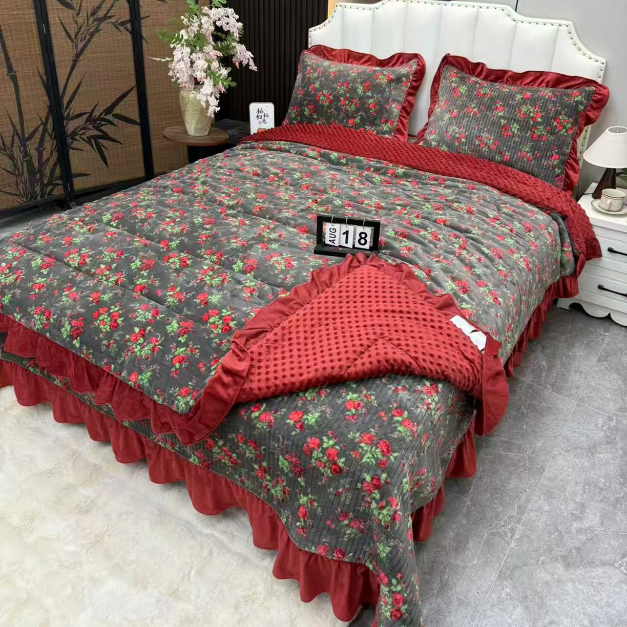 91家纺网 家纺一手货源 找家纺 （总）禧多家纺 2025新款牛奶绒加厚花边豆豆被被子被芯双面可用