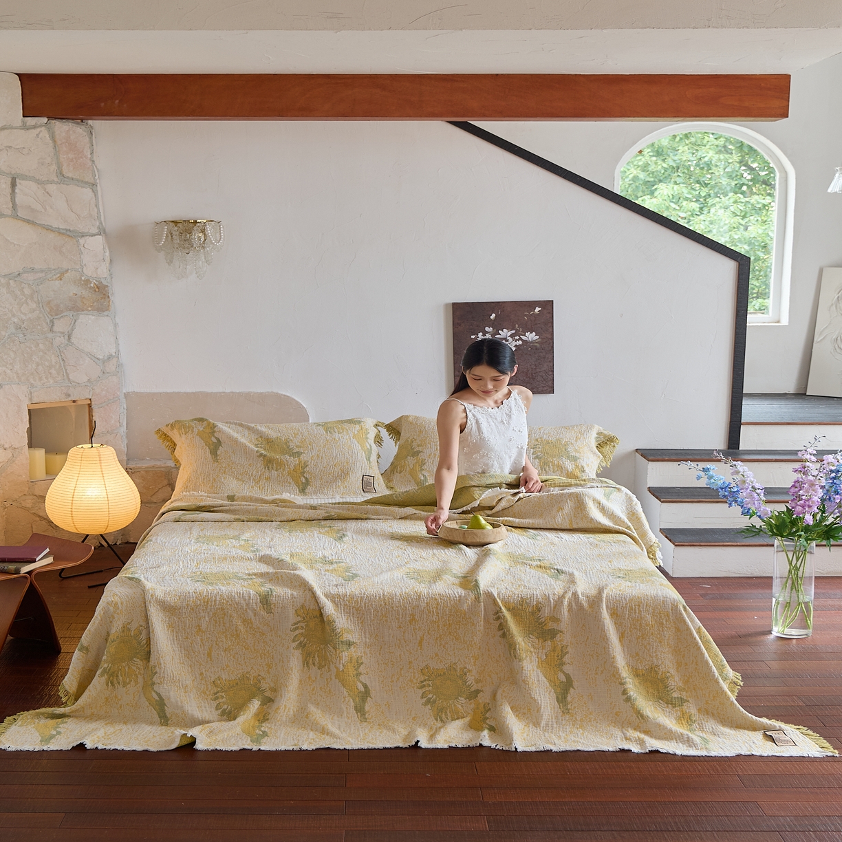 91家纺网 家纺一手货源 找家纺 沐瑟家纺 2025新款四层纱布全棉流苏毯子纱布床盖毛巾被纯棉棉纱夏凉被午睡盖毯三件套 柚屿