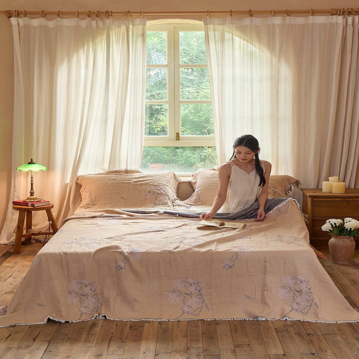 91家纺网 家纺一手货源 找家纺 沐瑟家纺 2025新款四层纱布全棉流苏毯子纱布床盖毛巾被纯棉棉纱夏凉被午睡盖毯三件套 沅蔓