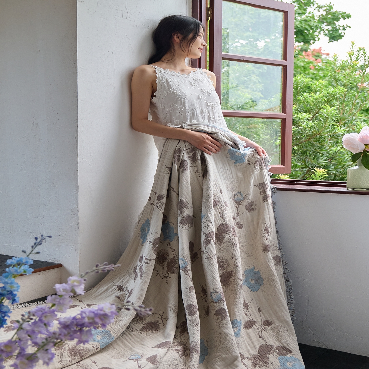 91家纺网 家纺一手货源 找家纺 沐瑟家纺 2025新款四层纱布全棉流苏毯子纱布床盖毛巾被纯棉棉纱夏凉被午睡盖毯三件套 枝蘭