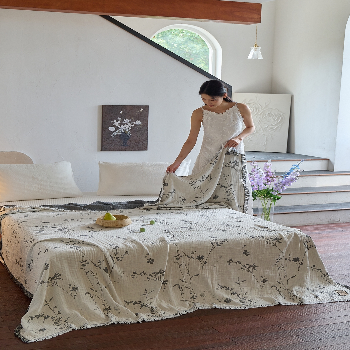 91家纺网 家纺一手货源 找家纺 （总）沐瑟家纺 2025新款四层纱布全棉流苏毯子纱布床盖毛巾被纯棉棉纱夏凉被午睡盖毯