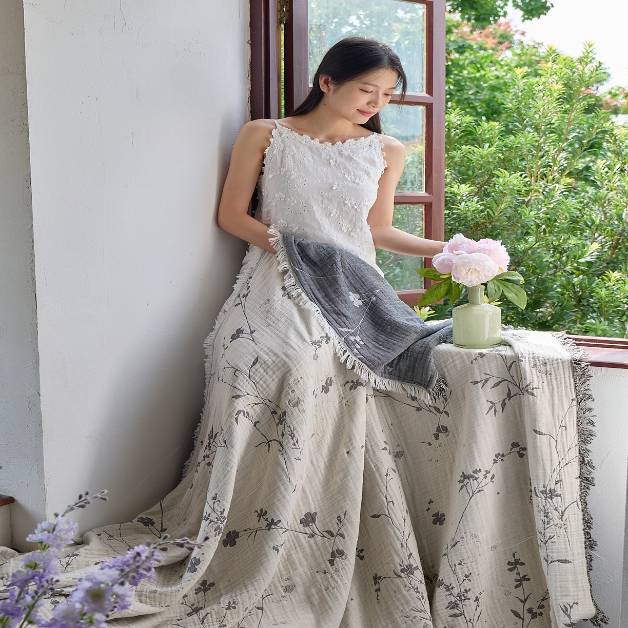 91家纺网 家纺一手货源 找家纺 （总）沐瑟家纺 2025新款四层纱布全棉流苏毯子纱布床盖毛巾被纯棉棉纱夏凉被午睡盖毯