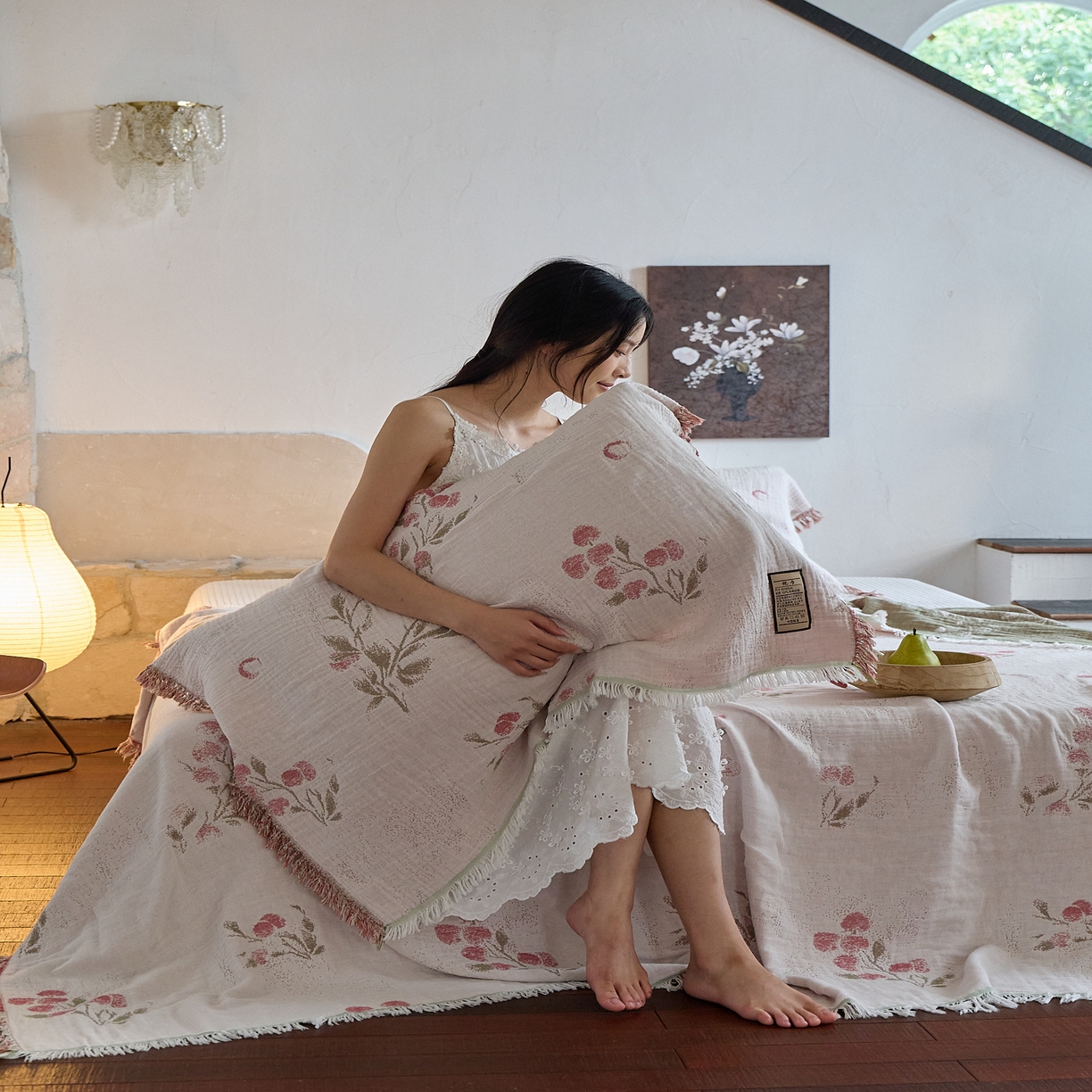 91家纺网 家纺一手货源 找家纺 沐瑟家纺 2025新款四层纱布全棉流苏毯子纱布床盖毛巾被纯棉棉纱夏凉被午睡盖毯 白芷