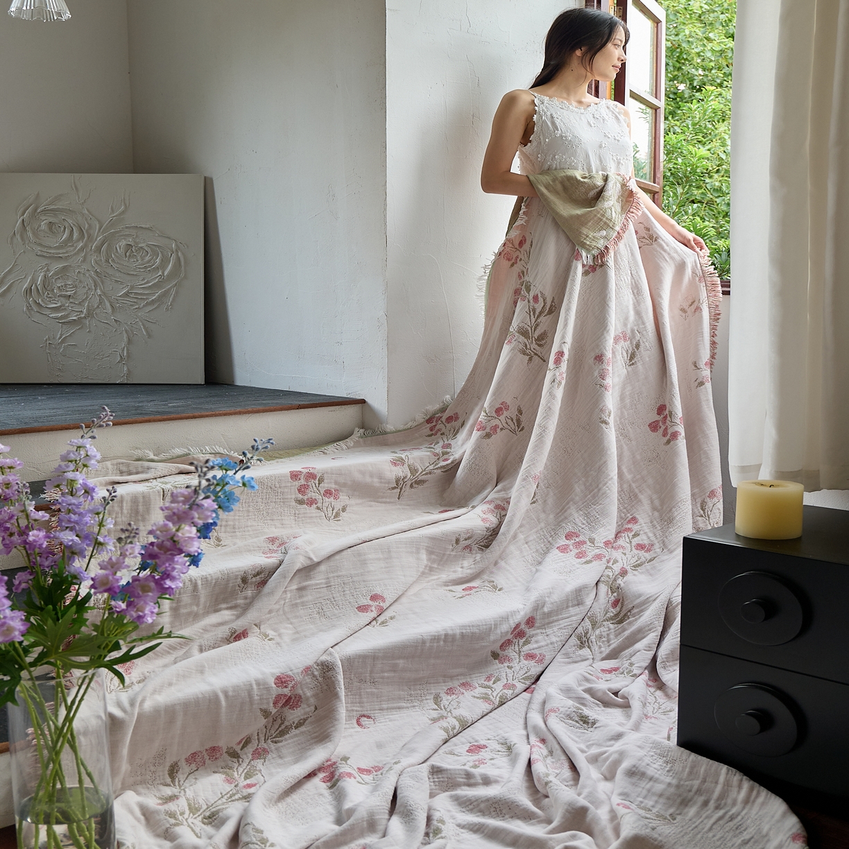 91家纺网 家纺一手货源 找家纺 沐瑟家纺 2025新款四层纱布全棉流苏毯子纱布床盖毛巾被纯棉棉纱夏凉被午睡盖毯 白芷