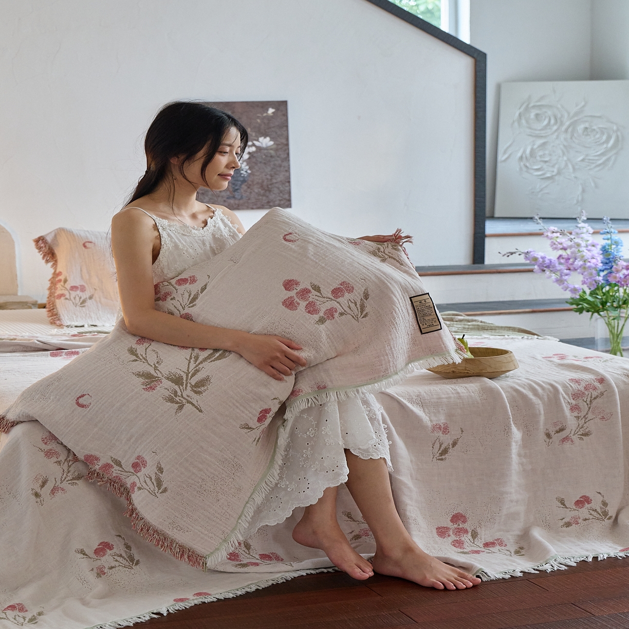 91家纺网 家纺一手货源 找家纺 沐瑟家纺 2025新款四层纱布全棉流苏毯子纱布床盖毛巾被纯棉棉纱夏凉被午睡盖毯 白芷