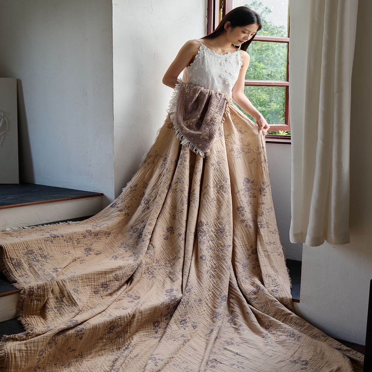 91家纺网 家纺一手货源 找家纺 沐瑟家纺 2025新款四层纱布全棉流苏毯子纱布床盖毛巾被纯棉棉纱夏凉被午睡盖毯 椛湉-咖色