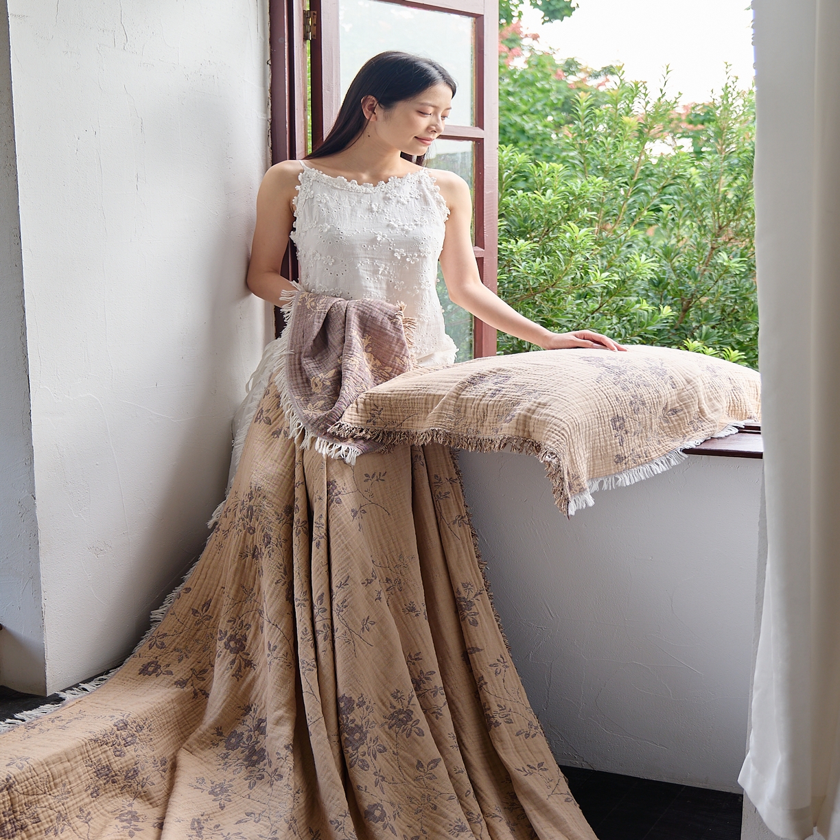 91家纺网 家纺一手货源 找家纺 沐瑟家纺 2025新款四层纱布全棉流苏毯子纱布床盖毛巾被纯棉棉纱夏凉被午睡盖毯 椛湉-咖色