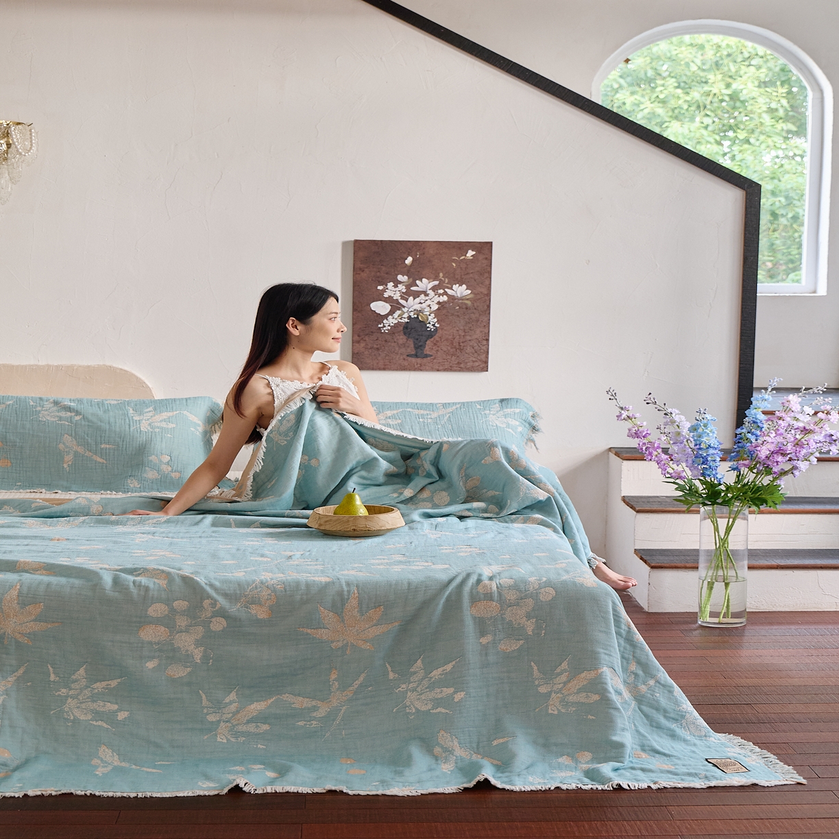 91家纺网 家纺一手货源 找家纺 沐瑟家纺 2025新款四层纱布全棉流苏毯子纱布床盖毛巾被纯棉棉纱夏凉被午睡盖毯 蘭素