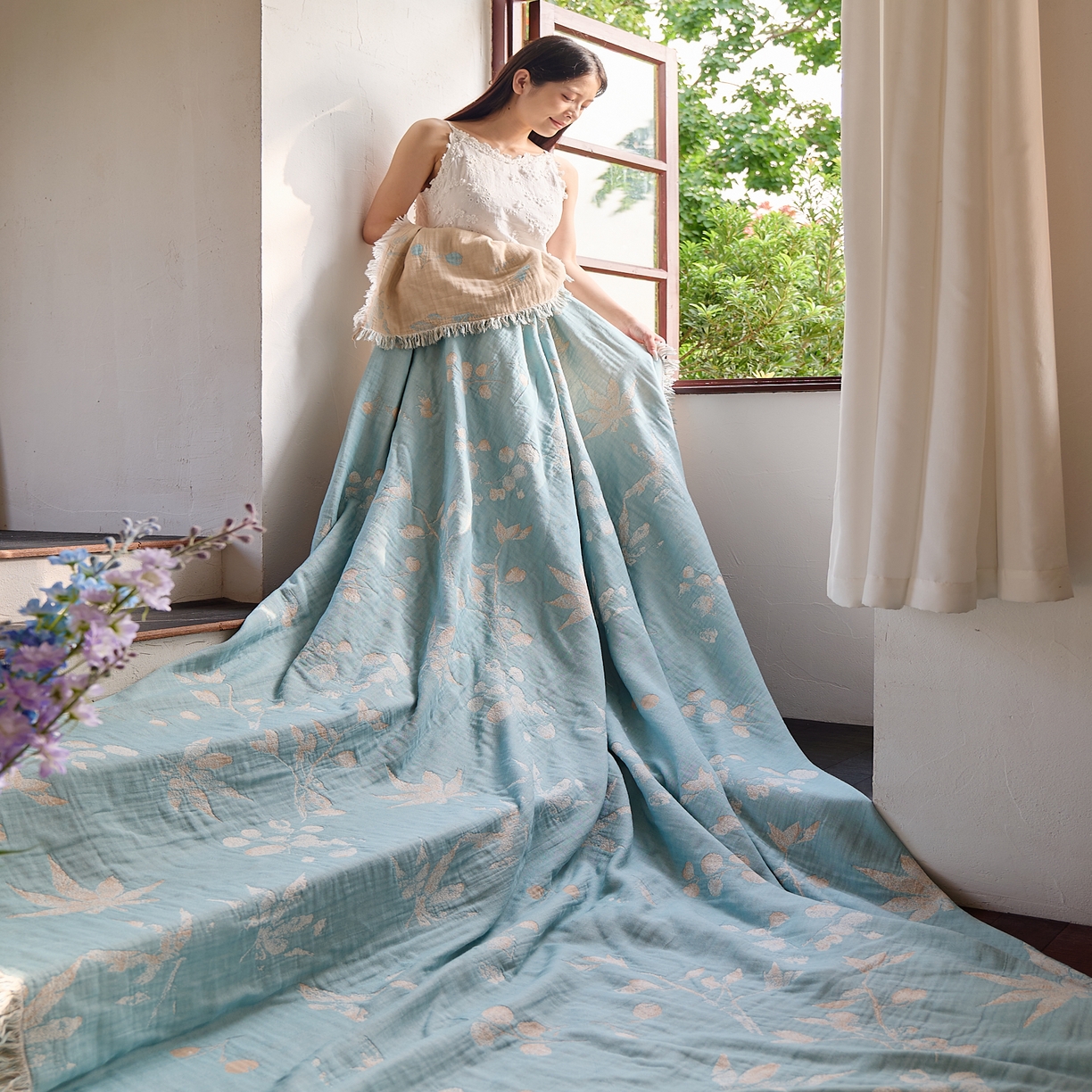 91家纺网 家纺一手货源 找家纺 沐瑟家纺 2025新款四层纱布全棉流苏毯子纱布床盖毛巾被纯棉棉纱夏凉被午睡盖毯 蘭素