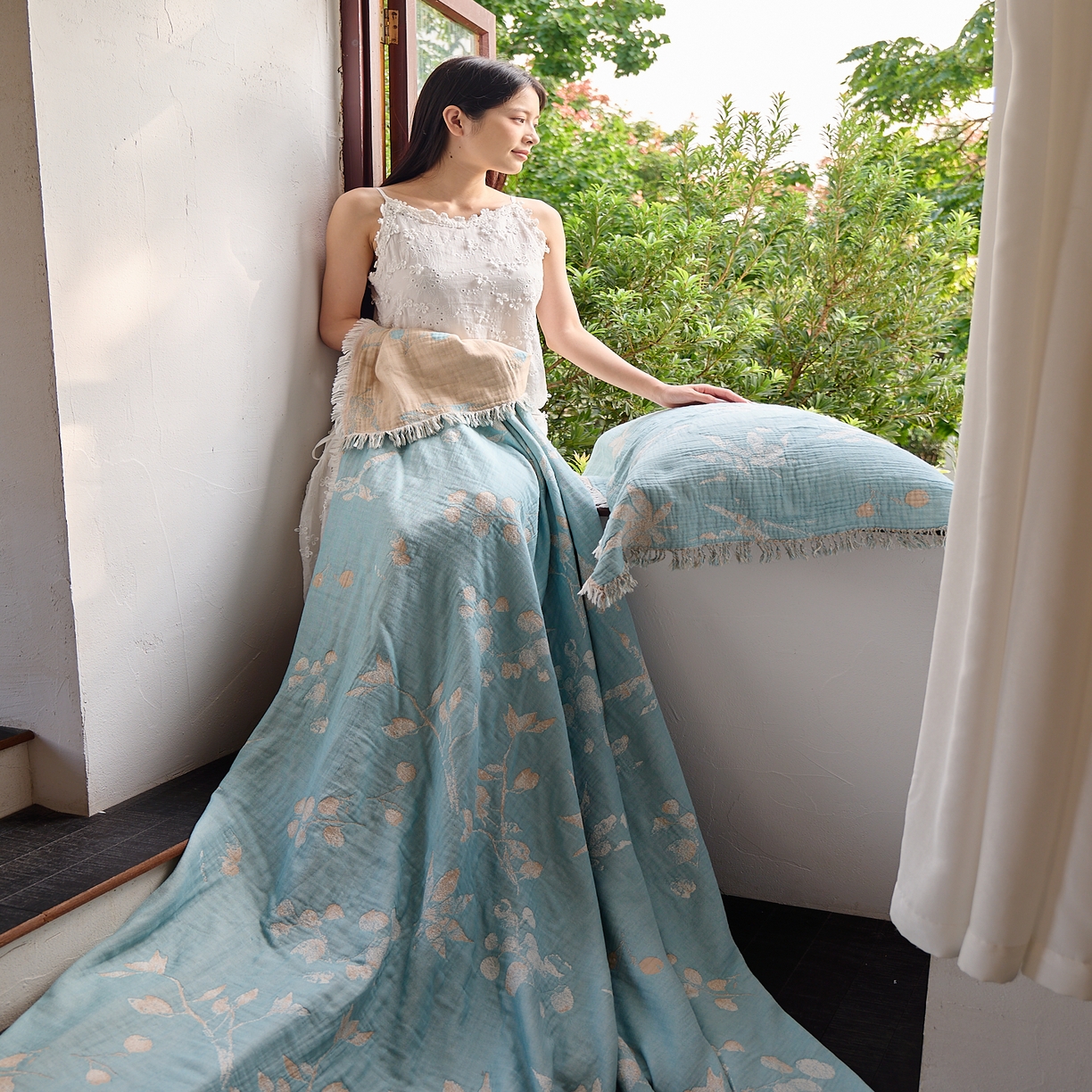 91家纺网 家纺一手货源 找家纺 沐瑟家纺 2025新款四层纱布全棉流苏毯子纱布床盖毛巾被纯棉棉纱夏凉被午睡盖毯 蘭素