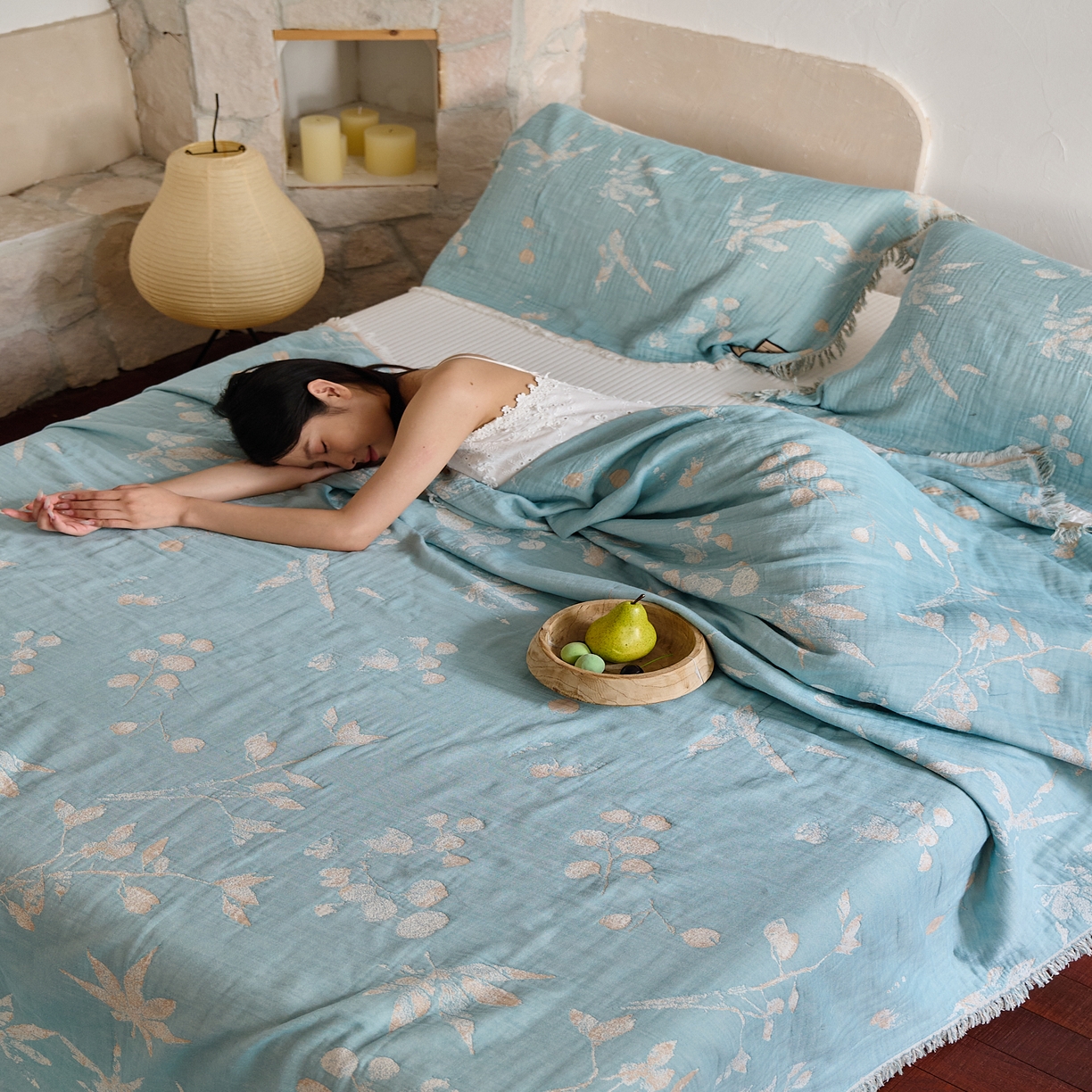 91家纺网 家纺一手货源 找家纺 沐瑟家纺 2025新款四层纱布全棉流苏毯子纱布床盖毛巾被纯棉棉纱夏凉被午睡盖毯 蘭素