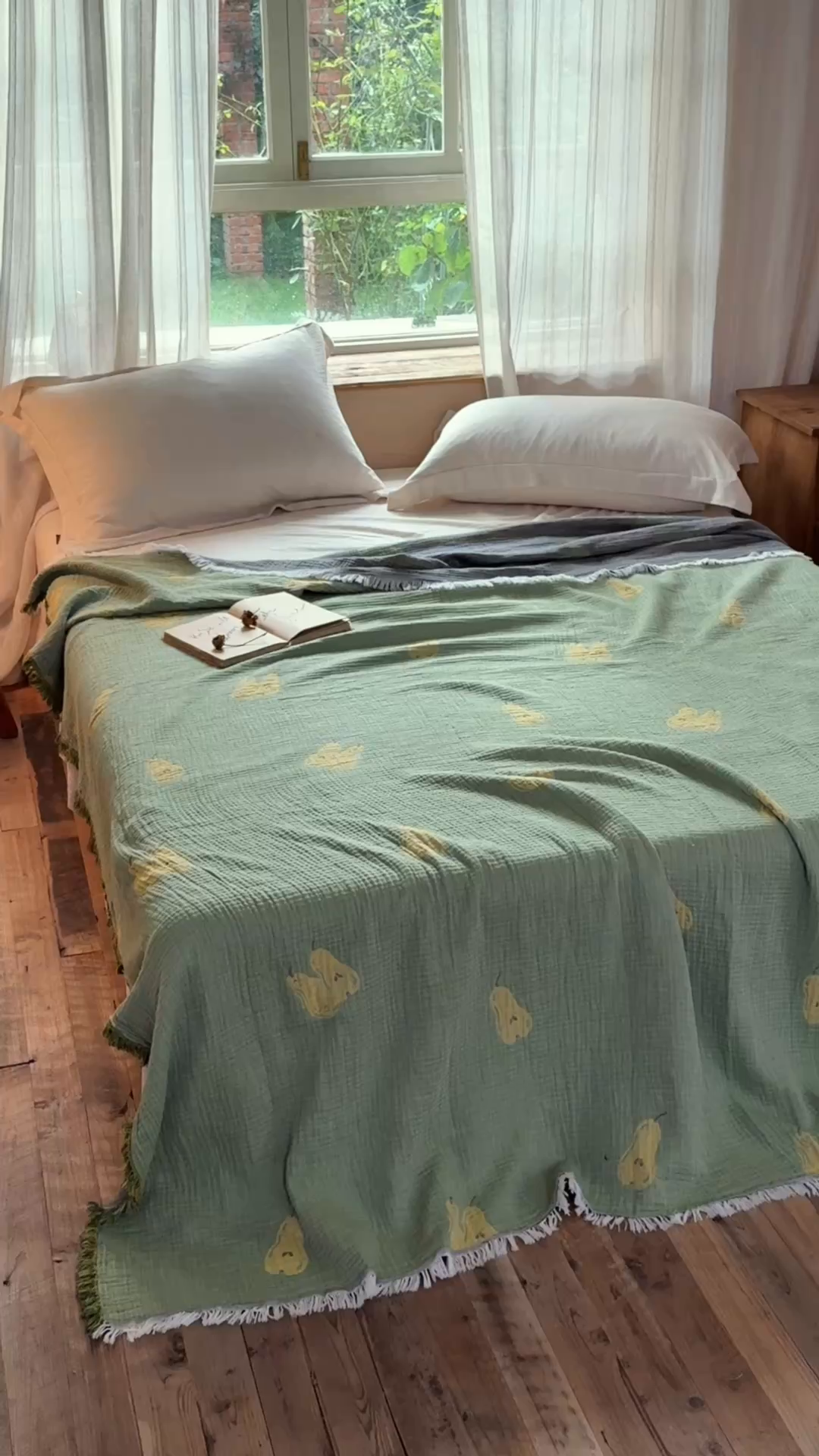 91家纺网 家纺一手货源 找家纺 沐瑟家纺 2025新款四层纱布全棉流苏毯子纱布床盖毛巾被纯棉棉纱夏凉被午睡盖毯 梨落