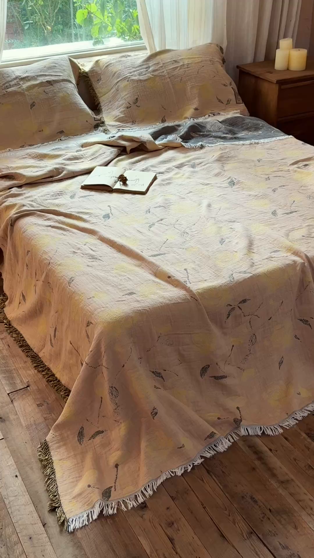 91家纺网 家纺一手货源 找家纺 沐瑟家纺 2025新款四层纱布全棉流苏毯子纱布床盖毛巾被纯棉棉纱夏凉被午睡盖毯 柠染