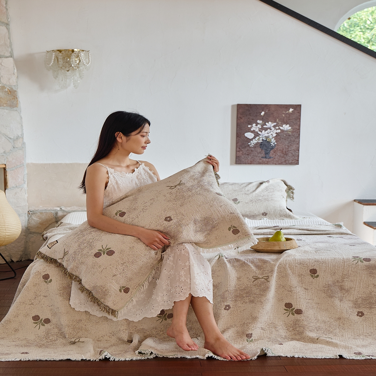 91家纺网 家纺一手货源 找家纺 沐瑟家纺 2025新款四层纱布全棉流苏毯子纱布床盖毛巾被纯棉棉纱夏凉被午睡盖毯 微禾