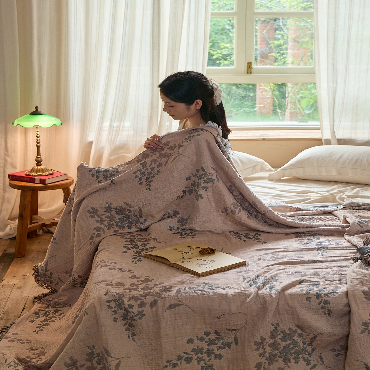 91家纺网 家纺一手货源 找家纺 沐瑟家纺 2025新款四层纱布全棉流苏毯子纱布床盖毛巾被纯棉棉纱夏凉被午睡盖毯 雾屿