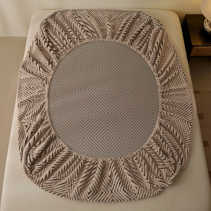 91家纺网 家纺一手货源 找家纺 欧邦 2025新款提花暖阳绒单床笠 檀木咖