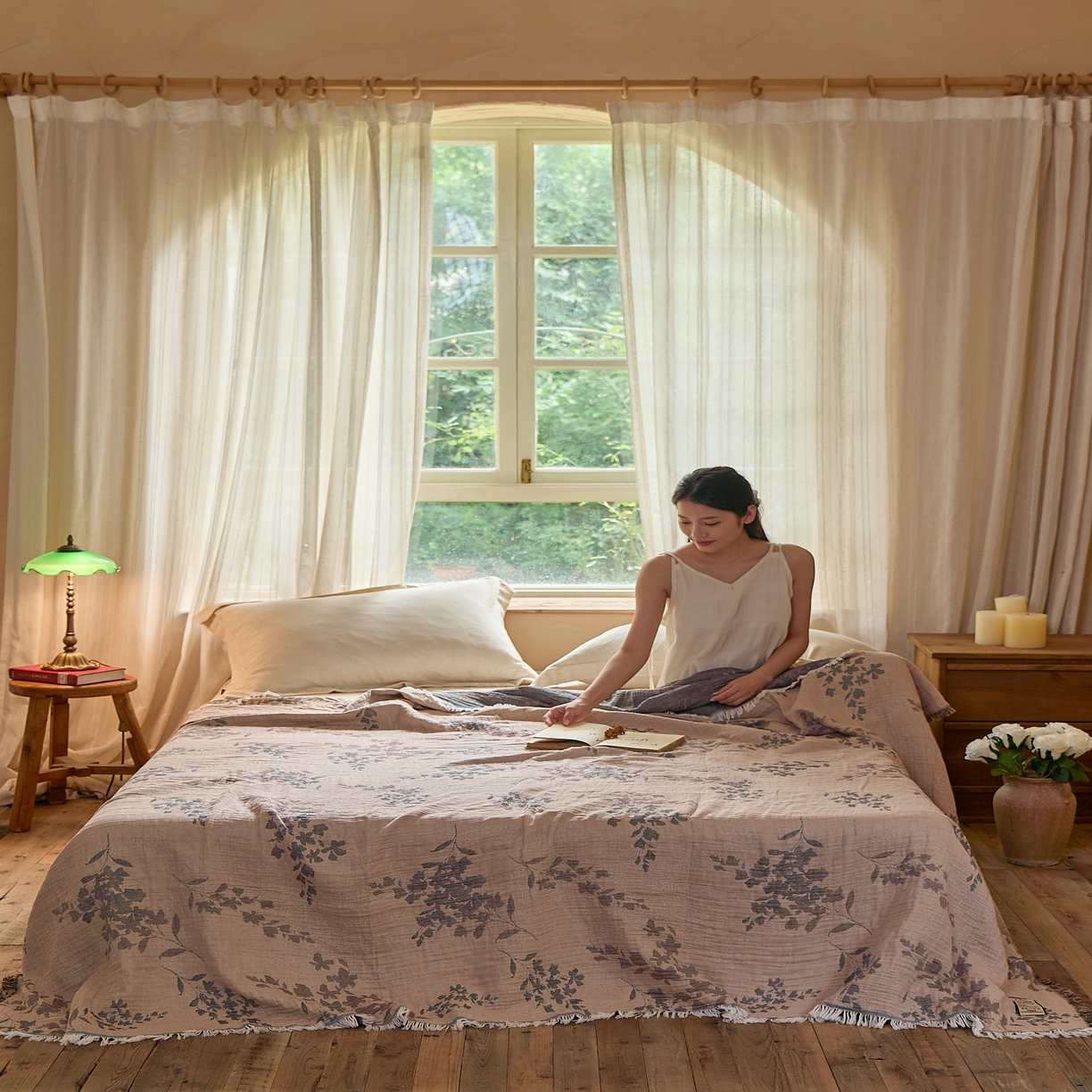 91家纺网 家纺一手货源 找家纺 沐瑟家纺 2025新款四层纱布全棉流苏毯子纱布床盖毛巾被纯棉棉纱夏凉被午睡盖毯 雾屿