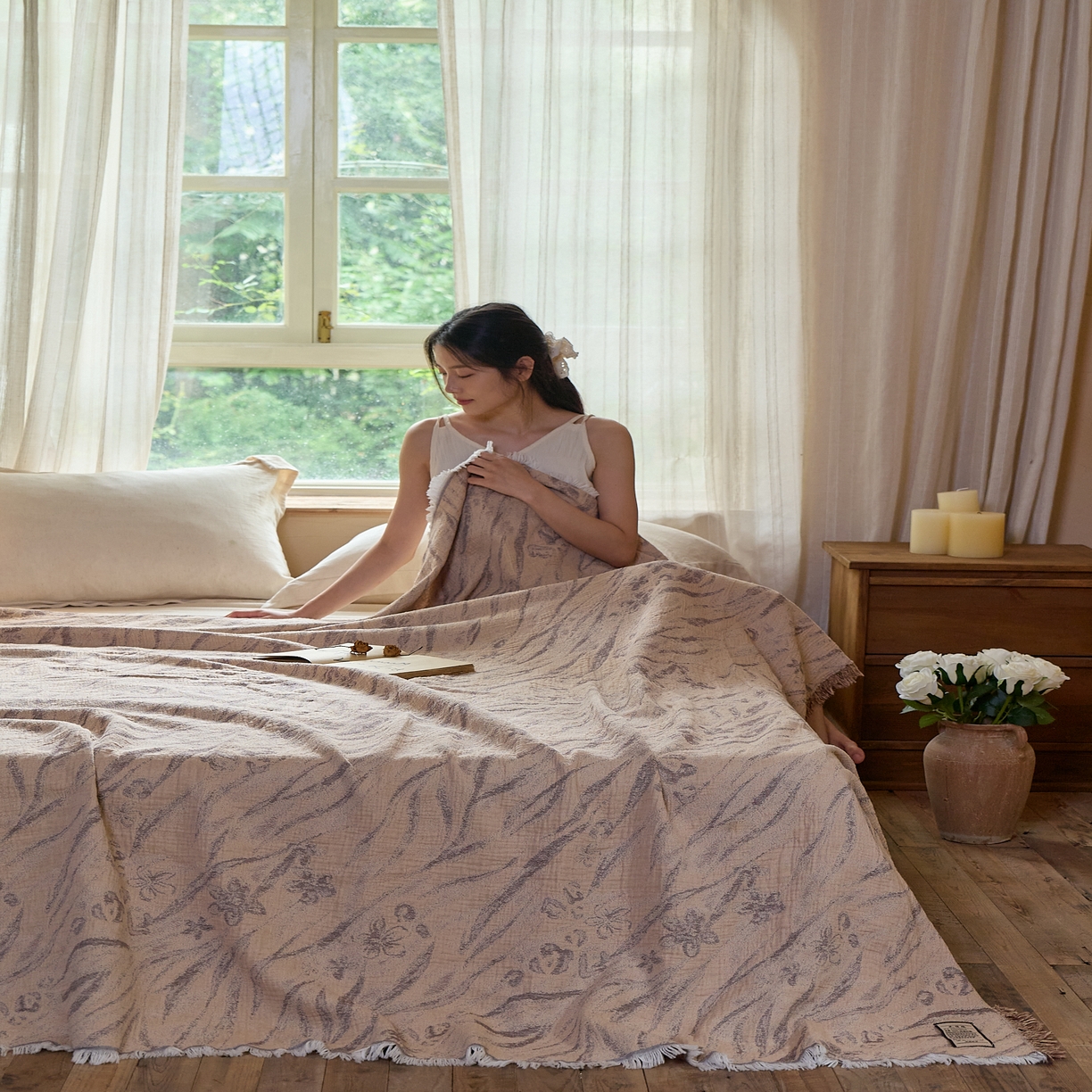91家纺网 家纺一手货源 找家纺 沐瑟家纺 2025新款四层纱布全棉流苏毯子纱布床盖毛巾被纯棉棉纱夏凉被午睡盖毯 砚秋